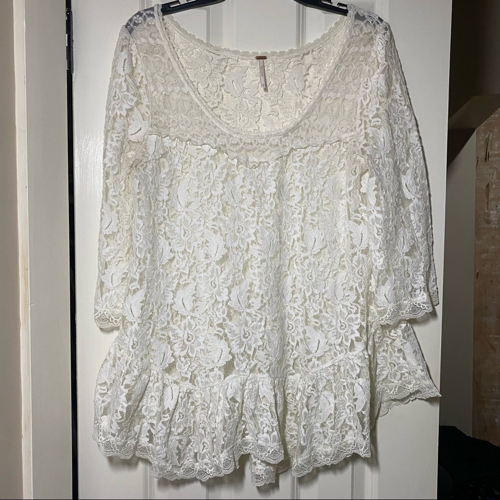 Free People lace peplum top white/light ivory size medium